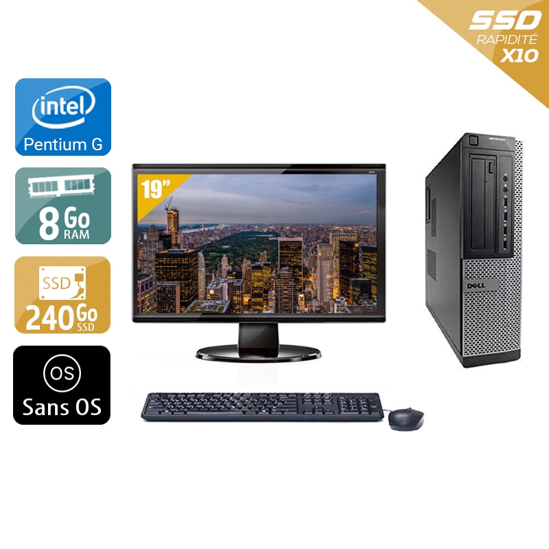 Dell Optiplex 790 Desktop Pentium G Dual Core avec Écran 19 pouces 8Go RAM 240Go SSD Sans OS