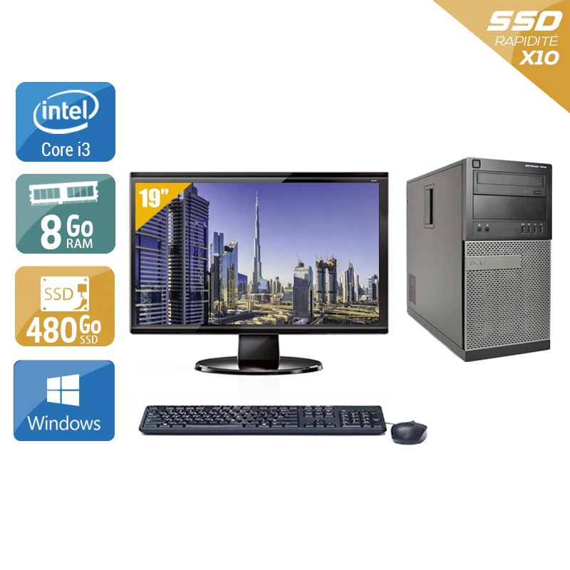 Dell Optiplex 790 Tower i3 avec Écran 19 pouces 8Go RAM 480Go SSD Windows 10