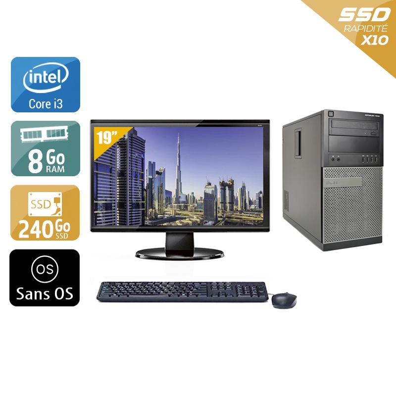 Dell Optiplex 790 Tower i3 avec Écran 19 pouces 8Go RAM 240Go SSD Sans OS