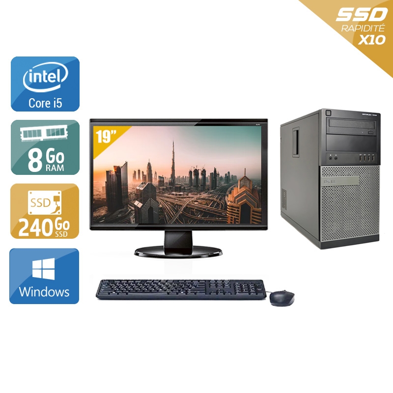 Dell Optiplex 790 Tower i5 avec Écran 19 pouces 8Go RAM 240Go SSD Windows 10