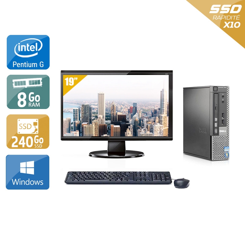 Dell Optiplex 790 USDT Pentium G Dual Core avec Écran 19 pouces 8Go RAM 240Go SSD Windows 10