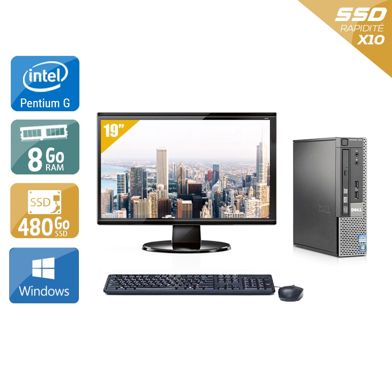 Dell Optiplex 790 USDT Pentium G Dual Core avec Écran 19 pouces 8Go RAM 480Go SSD Windows 10