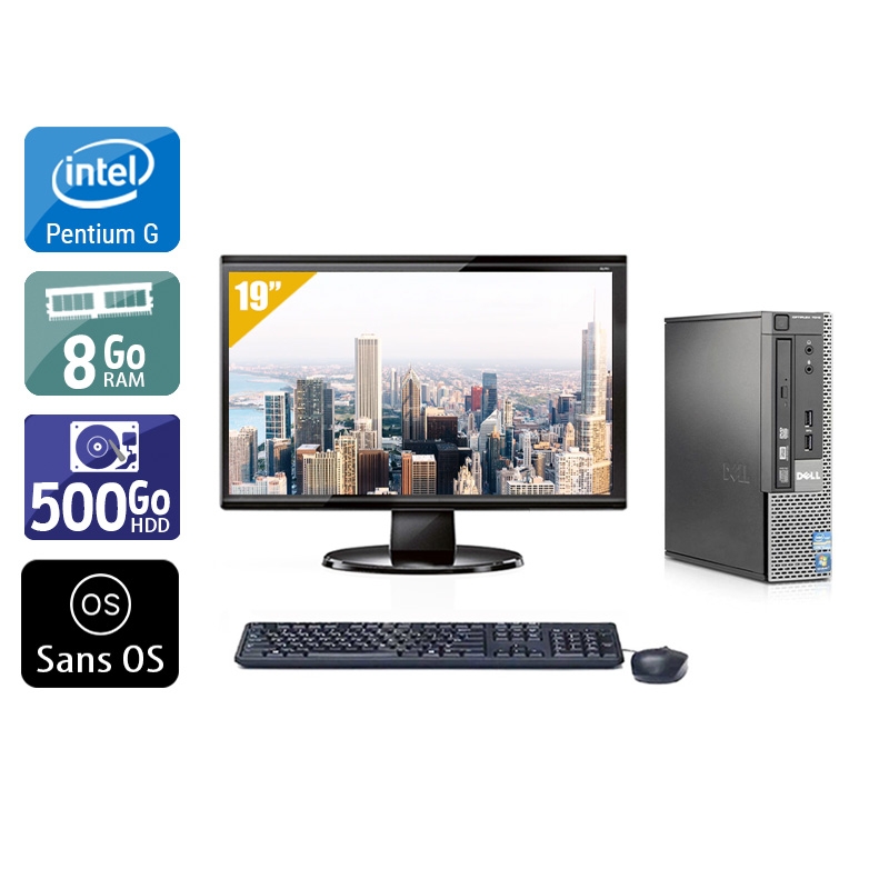 Dell Optiplex 790 USDT Pentium G Dual Core avec Écran 19 pouces 8Go RAM 500Go HDD Sans OS