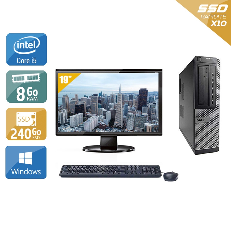 Dell Optiplex 9010 Desktop i5 avec Écran 19 pouces 8Go RAM 240Go SSD Windows 10