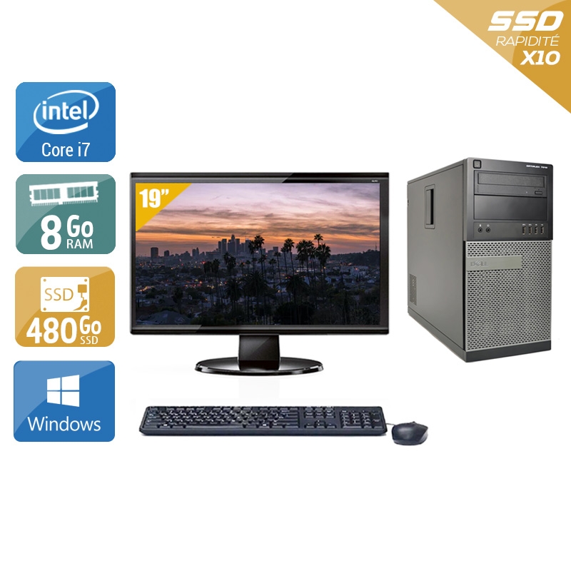 Dell Optiplex 9020 Tower i7 avec Écran 19 pouces 8Go RAM 480Go SSD Windows 10