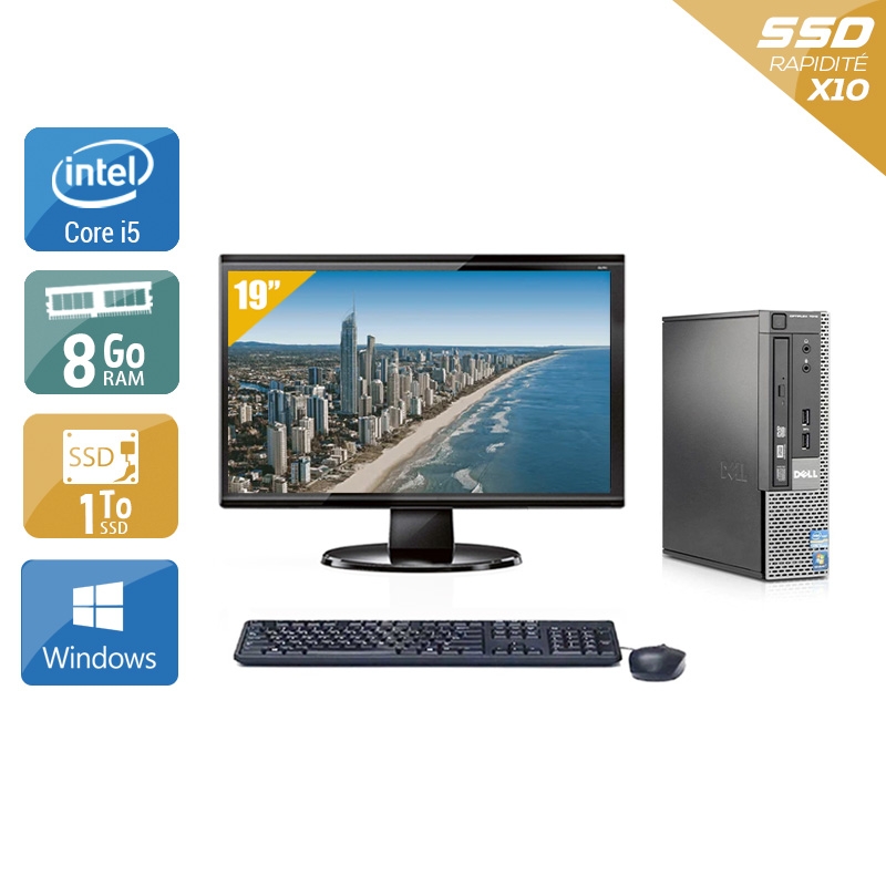 Dell Optiplex 9020 USDT i5 avec Écran 19 pouces 8Go RAM 1To SSD Windows 10