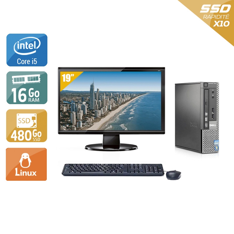 Dell Optiplex 9020 USDT i5 avec Écran 19 pouces 16Go RAM 480Go SSD Linux