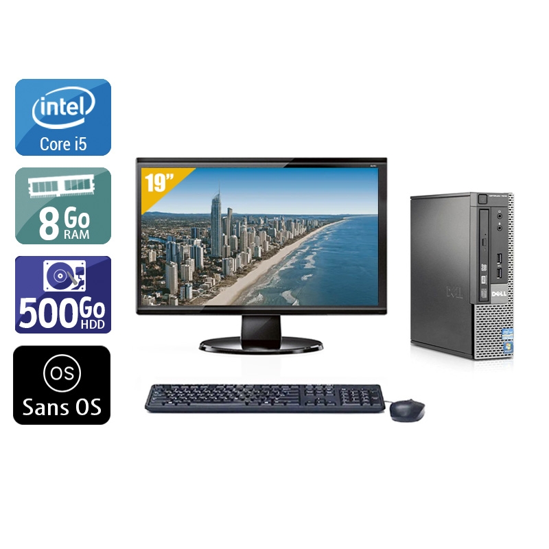 Dell Optiplex 9020 USDT i5 avec Écran 19 pouces 8Go RAM 500Go HDD Sans OS