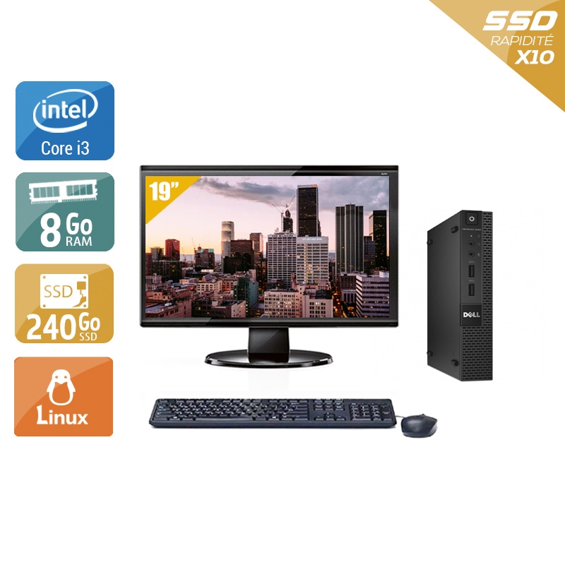 Dell Optiplex 9020M USDT i3 avec Écran 19 pouces 8Go RAM 240Go SSD Linux