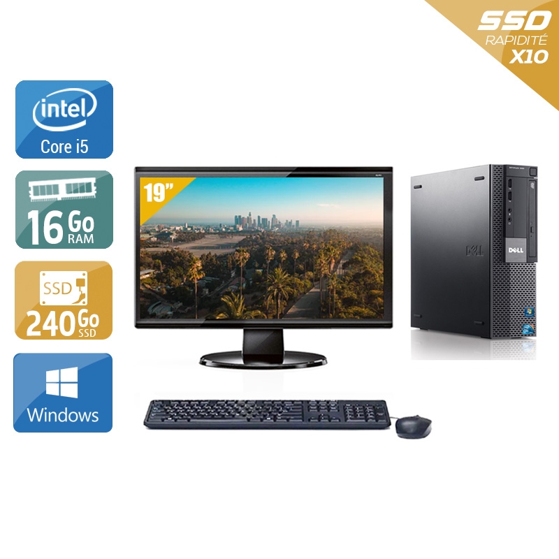 Dell Optiplex 980 Desktop i5 avec Écran 19 pouces 16Go RAM 240Go SSD Windows 10