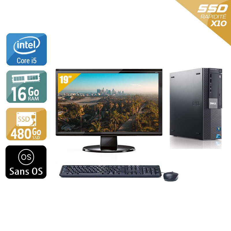 Dell Optiplex 980 Desktop i5 avec Écran 19 pouces 16Go RAM 480Go SSD Sans OS