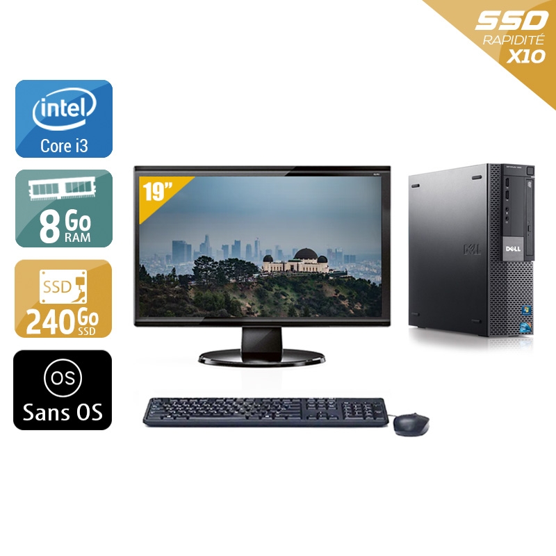 Dell Optiplex 980 SFF i3 avec Écran 19 pouces 8Go RAM 240Go SSD Sans OS