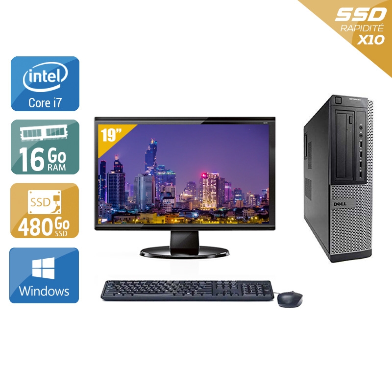 Dell Optiplex 990 Desktop i7 avec Écran 19 pouces 16Go RAM 480Go SSD Windows 10