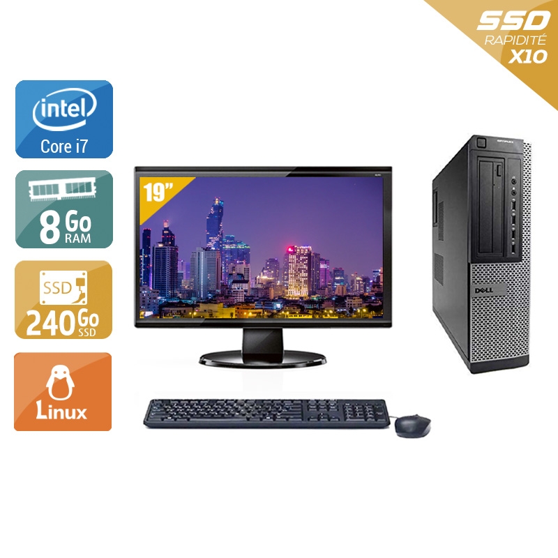 Dell Optiplex 990 Desktop i7 avec Écran 19 pouces 8Go RAM 240Go SSD Linux