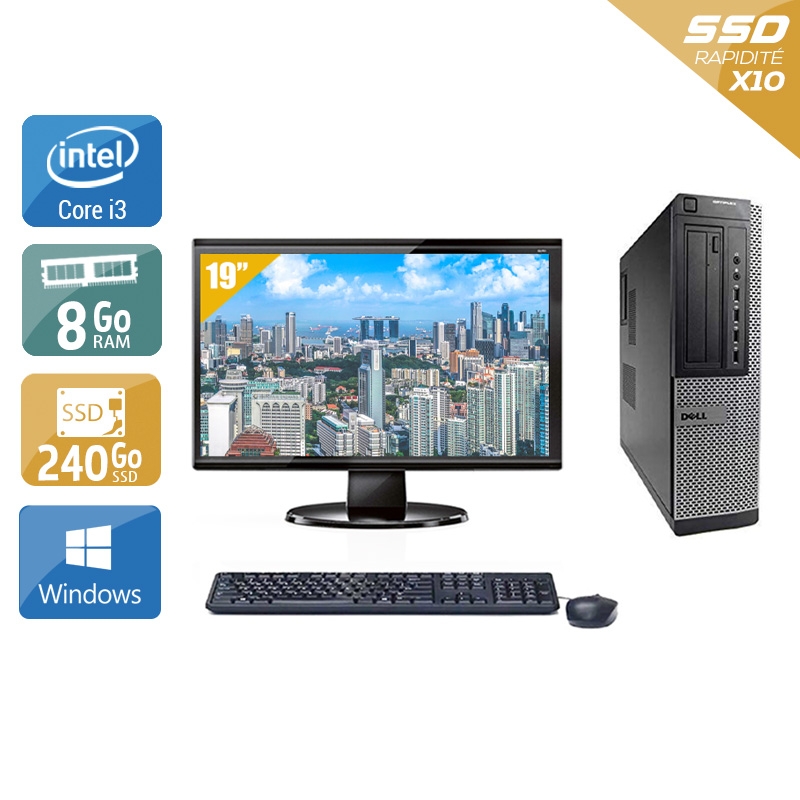 Dell Optiplex 9010 Desktop i3 avec Écran 19 pouces 8Go RAM 240Go SSD Windows 10