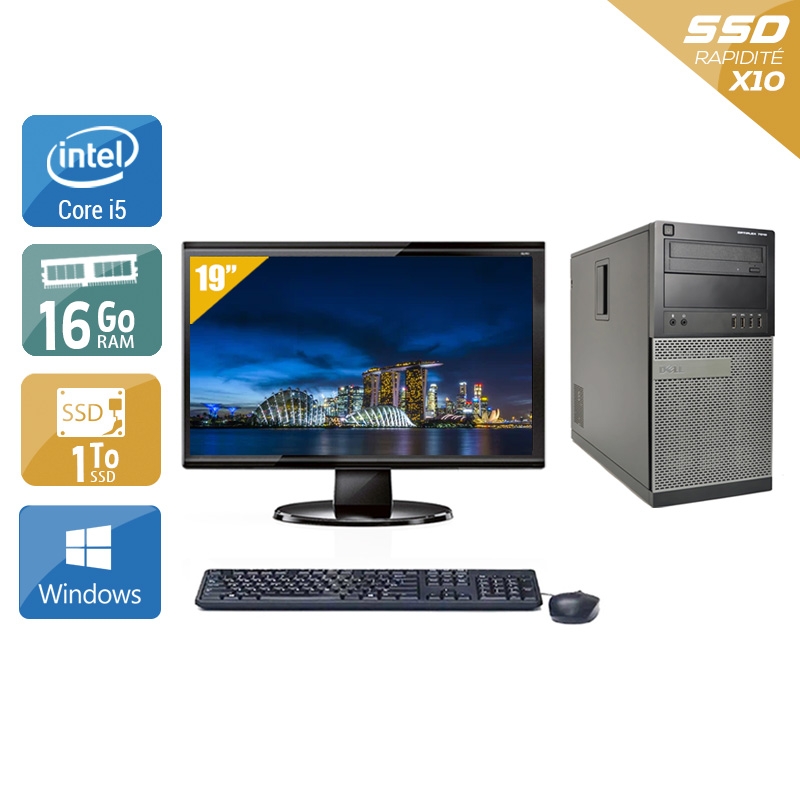 Dell Optiplex 9010 Tower i5 avec Écran 19 pouces 16Go RAM 1To SSD Windows 10