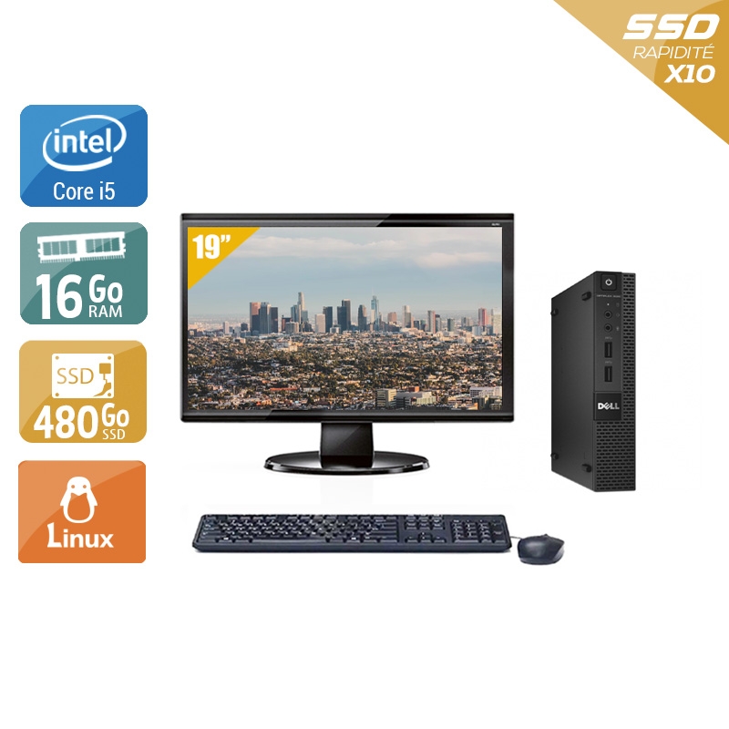 Dell Optiplex 9020M USDT i5 avec Écran 19 pouces 16Go RAM 480Go SSD Linux