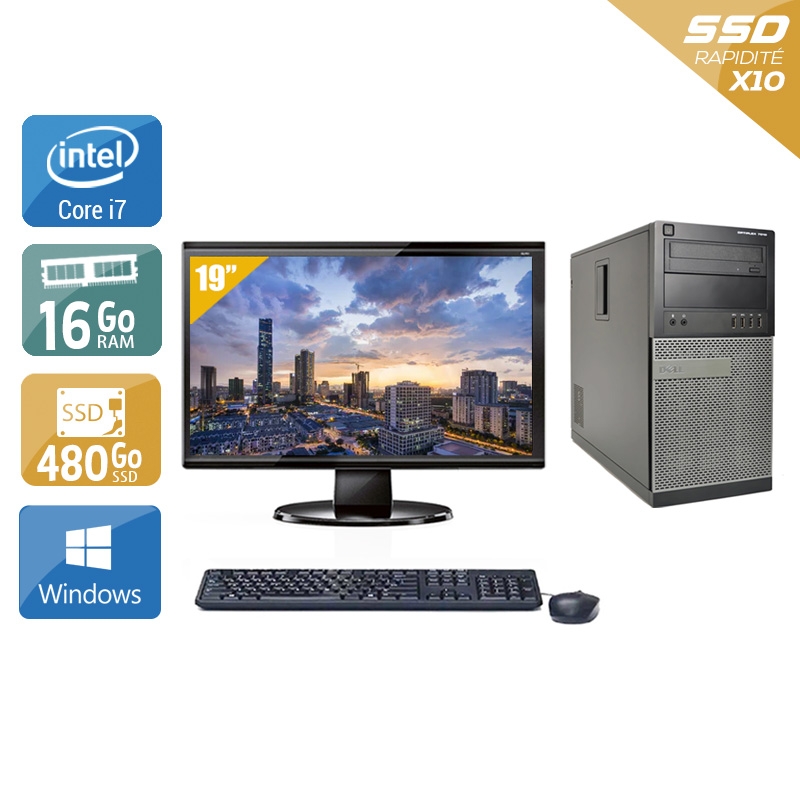 Dell Optiplex 990 Tower i7 avec Écran 19 pouces 16Go RAM 480Go SSD Windows 10