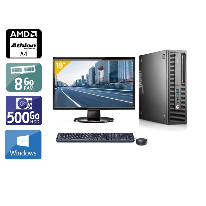 HP EliteDesk 705 G1 SFF AMD A4 + Écran - 19'' 8Go RAM 500Go HDD Windows 10  Très bon étatOccasion certifiée reconditionnée Bon état -  reconditionné disponible sur Kiatoo