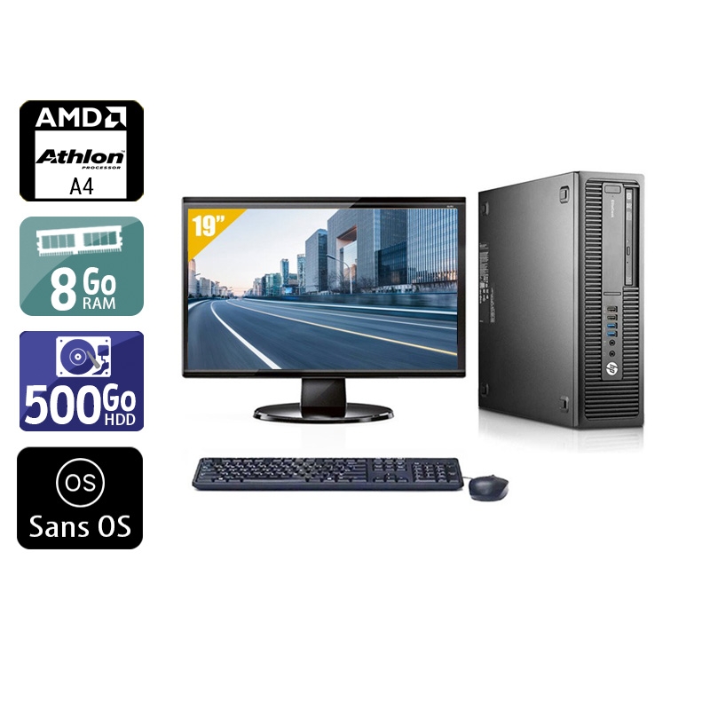 HP EliteDesk 705 G1 SFF AMD A4 + Écran - 19'' 8Go RAM 500Go HDD Sans OS  Bon étatOccasion certifiée reconditionnée Bon état -  reconditionné disponible sur Kiatoo