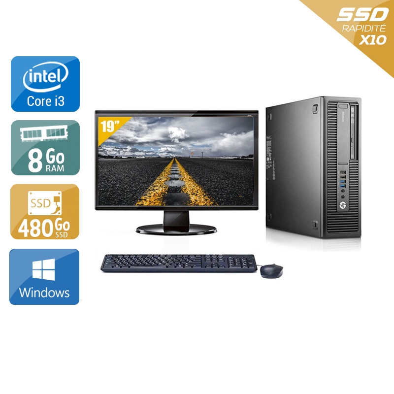 HP EliteDesk 800 G1 SFF i3 avec Écran 19 pouces 8Go RAM 480Go SSD Windows 10