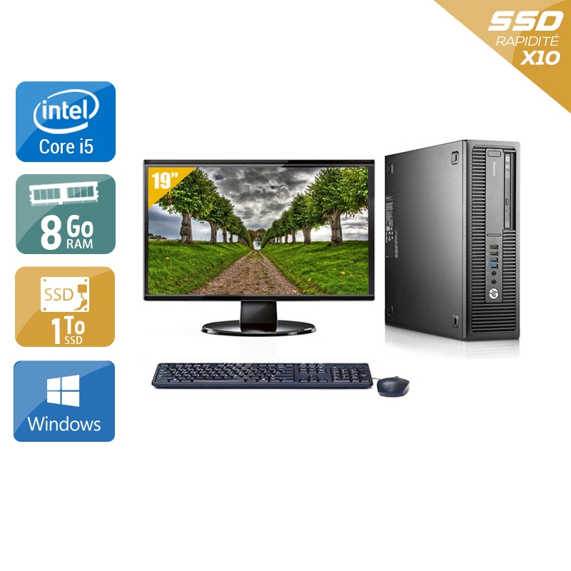 HP EliteDesk 800 G1 SFF i5 avec Écran 19 pouces 8Go RAM 1To SSD Windows 10