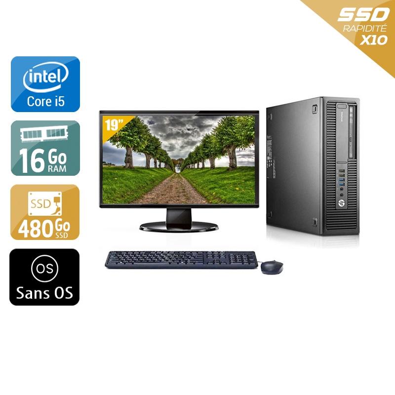 HP EliteDesk 800 G1 SFF i5 avec Écran 19 pouces 16Go RAM 480Go SSD Sans OS