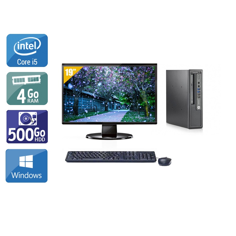 HP EliteDesk 800 G1 USDT i5 avec Écran 19 pouces 4Go RAM 500Go HDD Windows 10