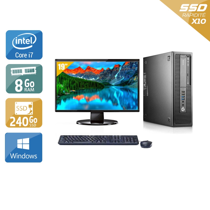 HP EliteDesk 800 G2 SFF i7 Gen 6 avec Écran 19 pouces 8Go RAM 240Go SSD Windows 10