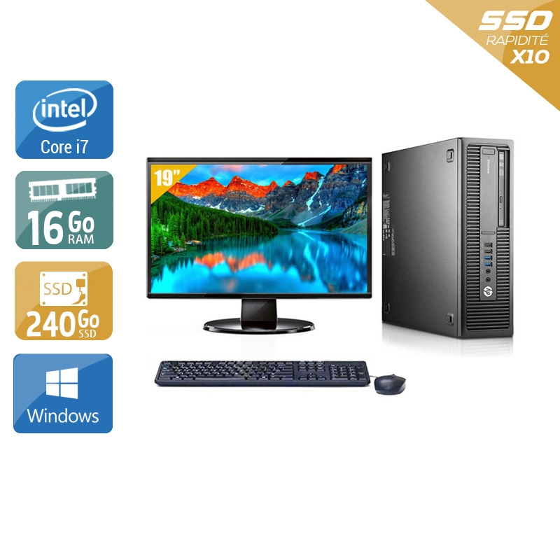 HP EliteDesk 800 G2 SFF i7 Gen 6 avec Écran 19 pouces 16Go RAM 240Go SSD Windows 10
