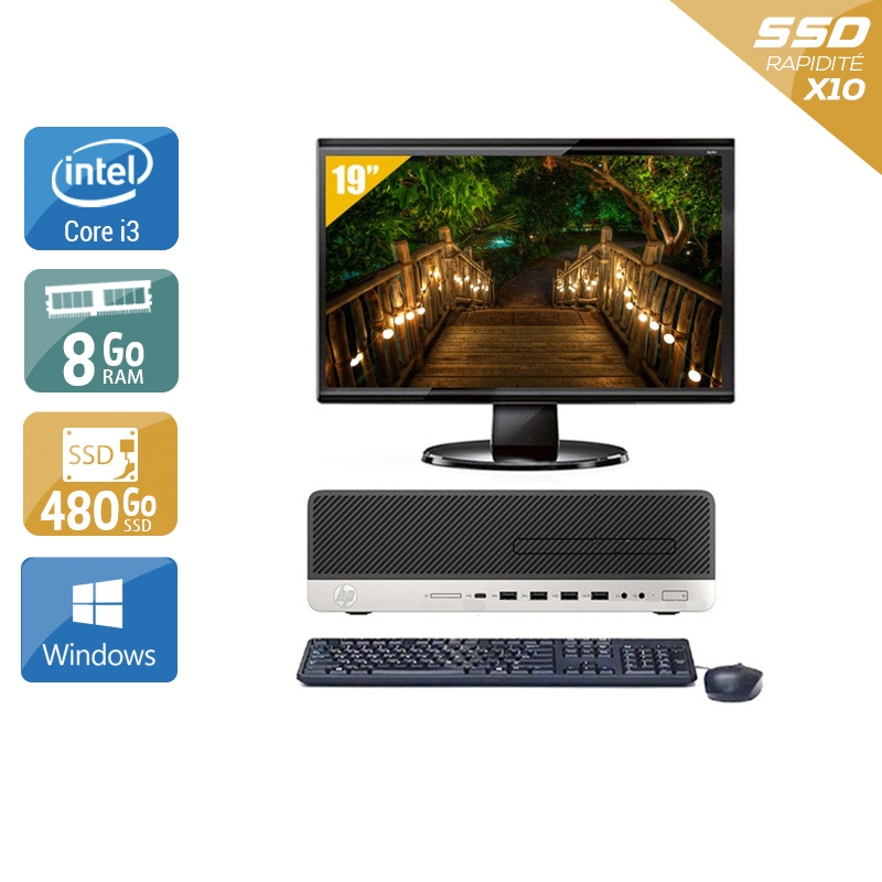 HP EliteDesk 800 G3 SFF i3 Gen 7 avec Écran 19 pouces 8Go RAM 480Go SSD Windows 10