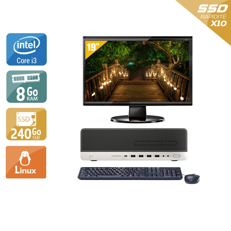 HP EliteDesk 800 G3 SFF i3 Gen 7 avec Écran 19 pouces 8Go RAM 240Go SSD Linux
