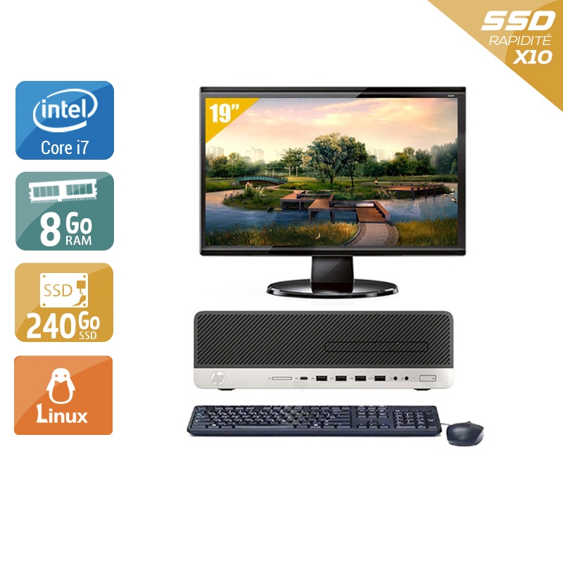 HP EliteDesk 800 G3 SFF i7 Gen 6 avec Écran 19 pouces 8Go RAM 240Go SSD Linux