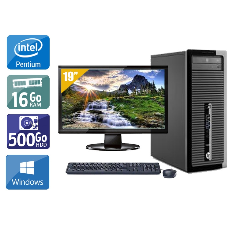 HP ProDesk 400 G1 Tower Pentium G Dual Core avec Écran 19 pouces 8Go RAM 500Go HDD Windows 10