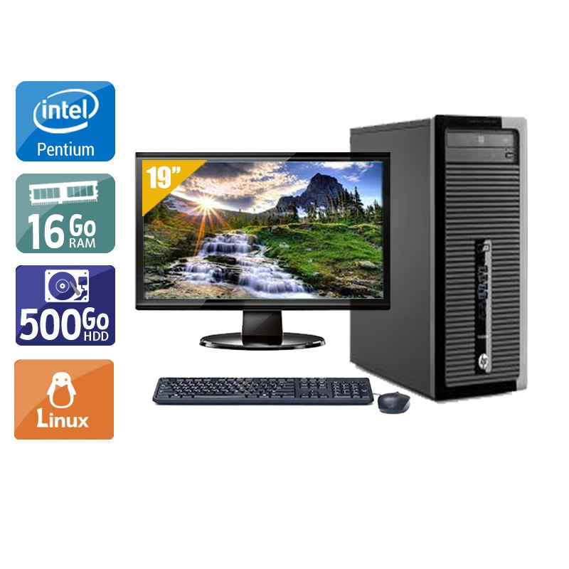 HP ProDesk 400 G1 Tower Pentium G Dual Core avec Écran 19 pouces 8Go RAM 500Go HDD Linux