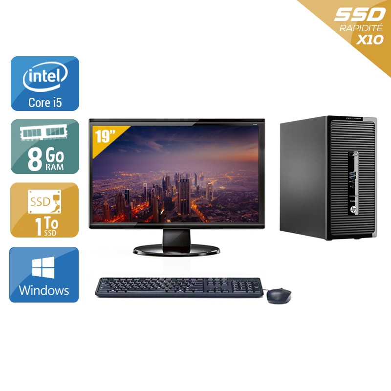 HP ProDesk 400 G2 Tower i5 avec Écran 19 pouces 8Go RAM 1To SSD Windows 10