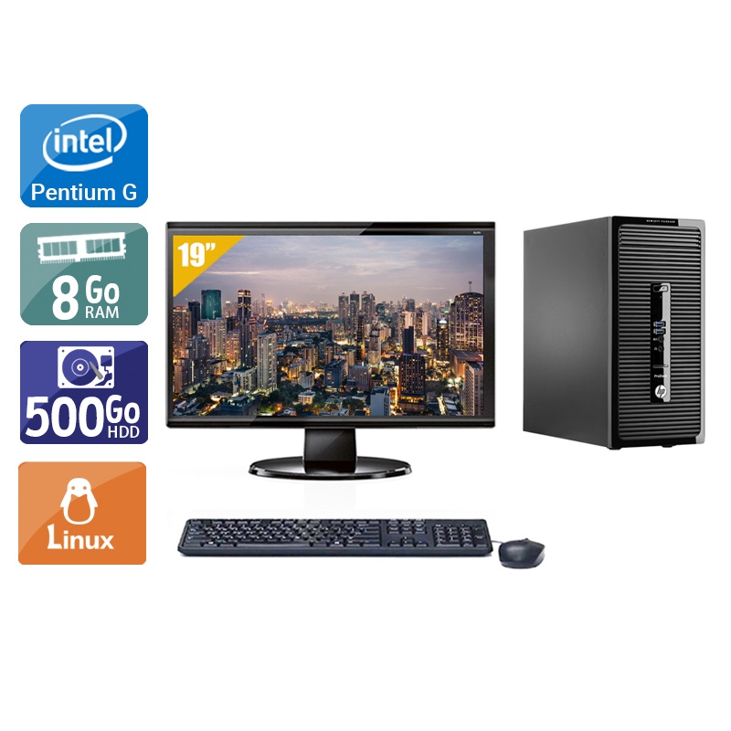 HP ProDesk 400 G2 Tower Pentium G Dual Core avec Écran 19 pouces 8Go RAM 500Go HDD Linux