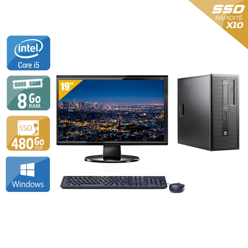 HP ProDesk 600 G1 Tower i5 avec Écran 19 pouces 8Go RAM 480Go SSD Windows 10