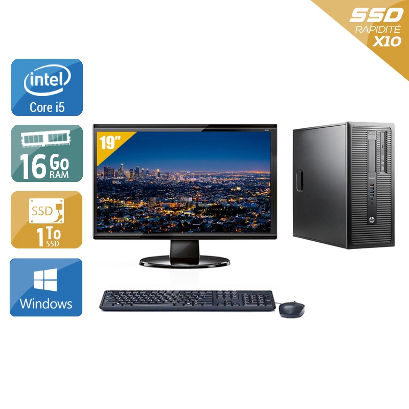 HP ProDesk 600 G1 Tower i5 avec Écran 19 pouces 16Go RAM 1To SSD Windows 10