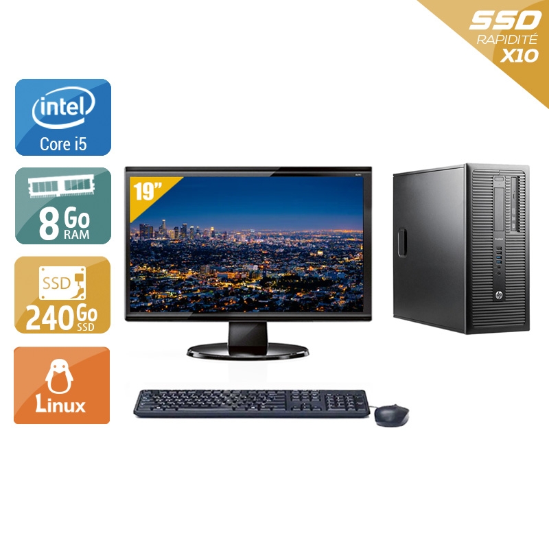 HP ProDesk 600 G1 Tower i5 avec Écran 19 pouces 8Go RAM 240Go SSD Linux