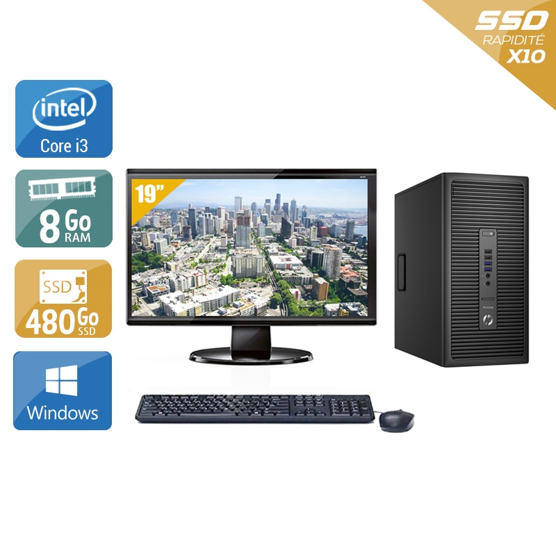 HP ProDesk 600 G2 Tower i3 Gen 6 avec Écran 19 pouces 8Go RAM 480Go SSD Windows 10