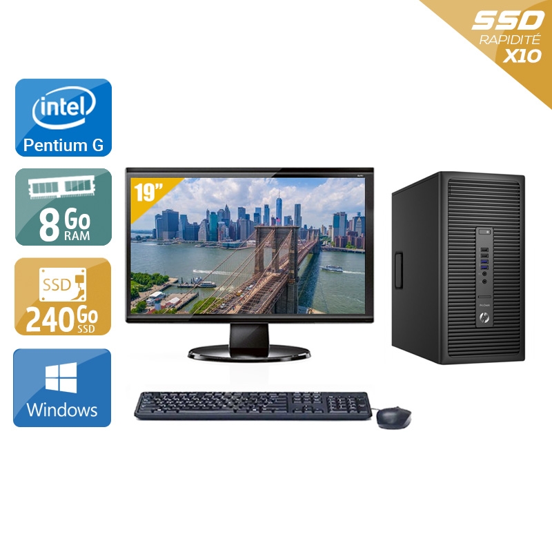 HP ProDesk 600 G2 Tower Pentium G Dual Core Gen 6 avec Écran 19 pouces 8Go RAM 240Go SSD Windows 10