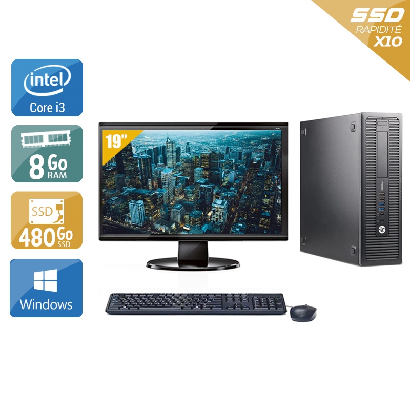 HP ProDesk 600 G2 SFF i3 Gen 6 avec Écran 19 pouces 8Go RAM 480Go SSD Windows 10