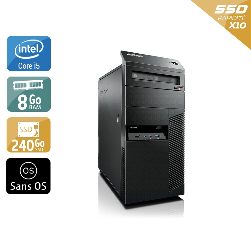 Lenovo ThinkCentre M90 Tower i5 - 8Go RAM 240Go SSD Sans OS  État correctOccasion certifiée reconditionnée Bon état -  reconditionné disponible sur Kiatoo