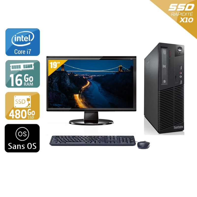 Lenovo ThinkCentre M73 SFF i7 avec Écran 19 pouces 16Go RAM 480Go SSD Sans OS