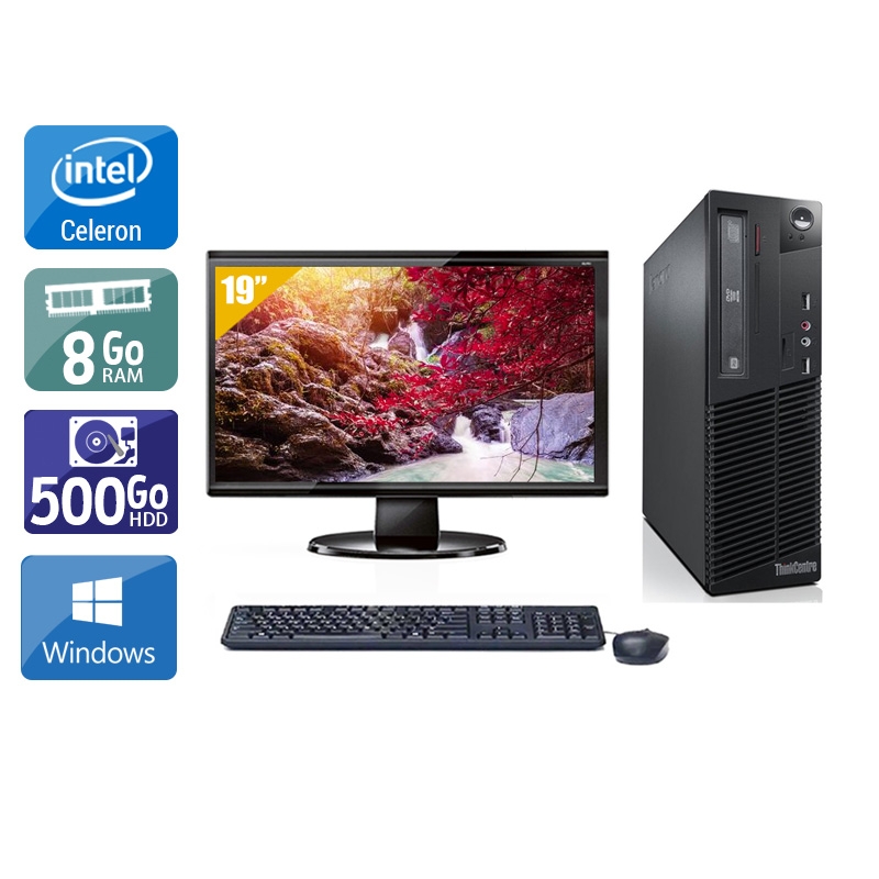 Lenovo ThinkCentre M73 SFF Celeron Dual Core avec Écran 19 pouces 8Go RAM 500Go HDD Windows 10