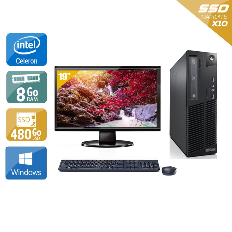 Lenovo ThinkCentre M73 SFF Celeron Dual Core avec Écran 19 pouces 8Go RAM 480Go SSD Windows 10