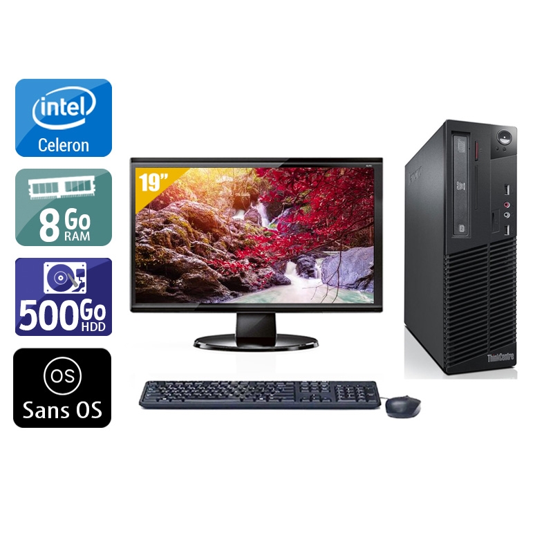 Lenovo ThinkCentre M73 SFF Celeron Dual Core avec Écran 19 pouces 8Go RAM 500Go HDD Sans OS