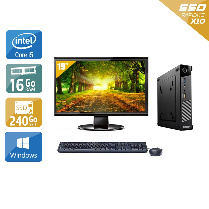 Lenovo ThinkCentre M73 Tiny i5 + Écran - 19'' 16Go RAM 240Go SSD Windows 10  Bon étatOccasion certifiée reconditionnée Bon état -  reconditionné disponible sur Kiatoo