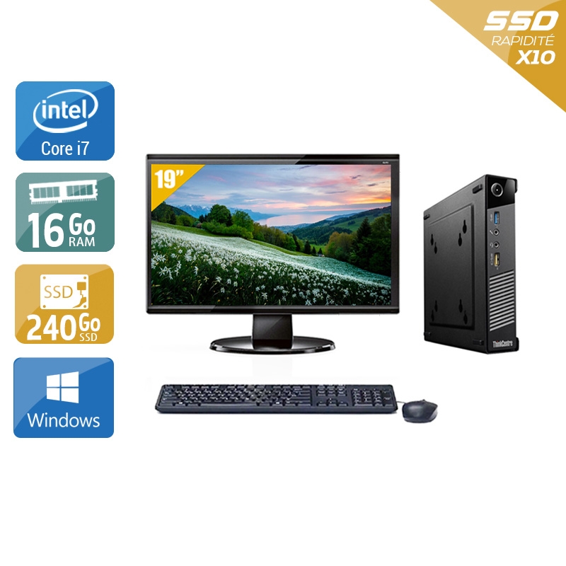 Lenovo ThinkCentre M73 Tiny i7 avec Écran 19 pouces 16Go RAM 240Go SSD Windows 10